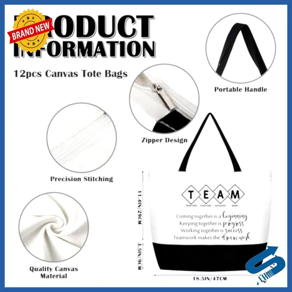 Team Appreciation Canvas Tote Bags Bulk Set Motivational Gift Polyester Cotton